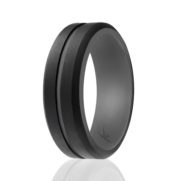 Silicone Wedding 2Layer Middle Line Ring - Grey-Black by ROQ for Men - 8 mm Ring - Picture 1 of 1